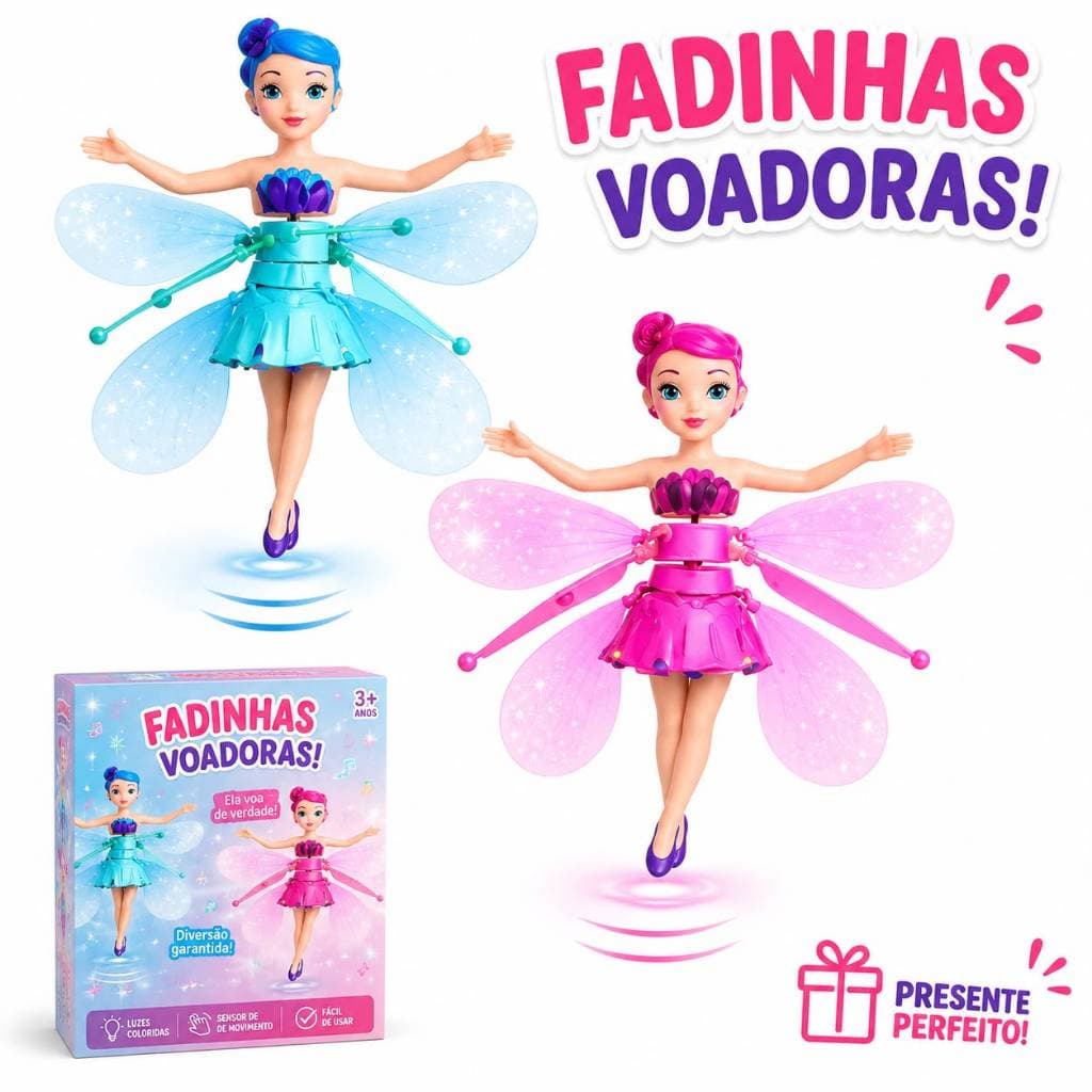 Boneca Fada Princesa Voadora com Sensor Brinquedo Fadinha Mágica Infantil Recarregável USB