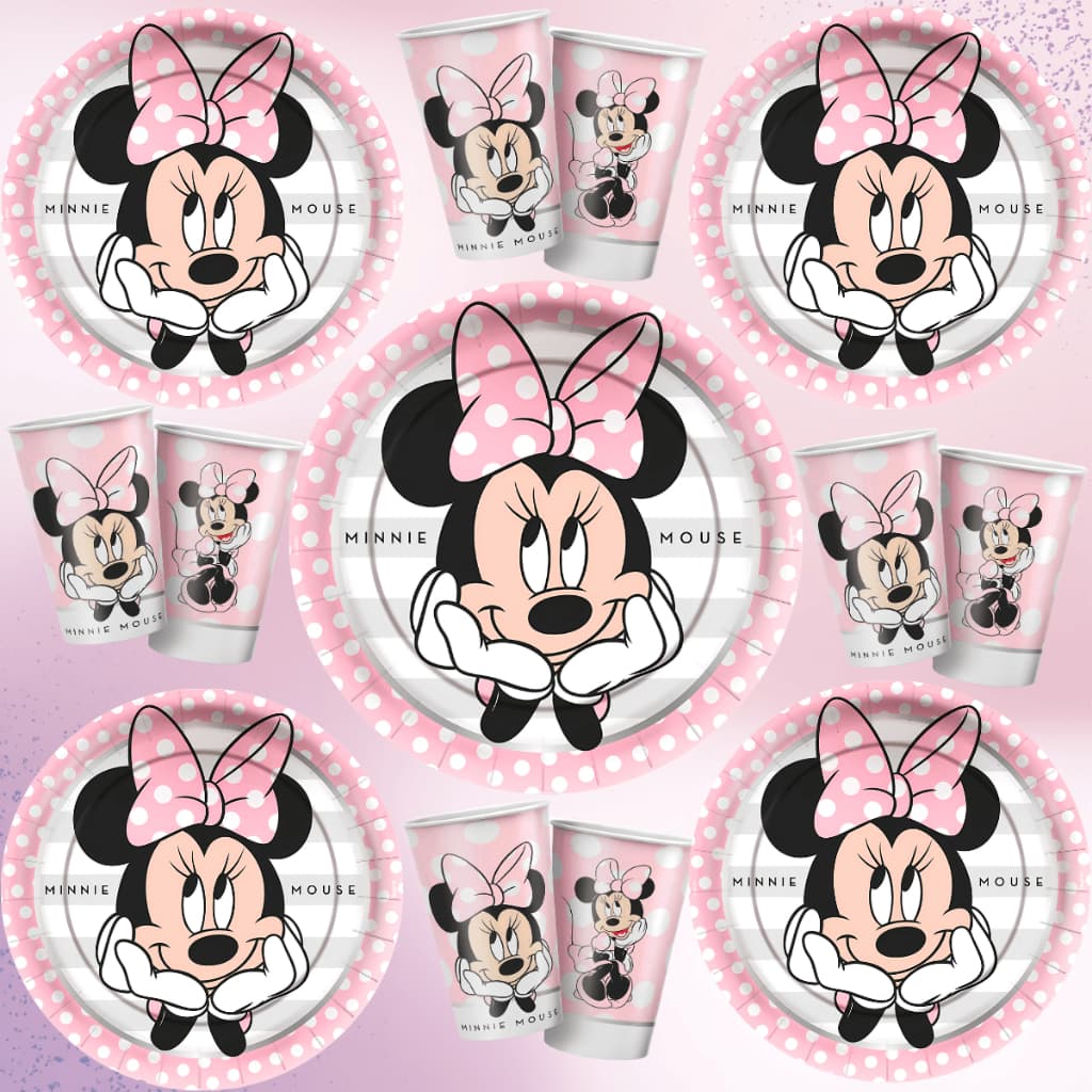 Kit Festa Minnie Mouse Copos e Pratos Descartáveis 180ml 18cm Decoração Festa Aniversário Infantil