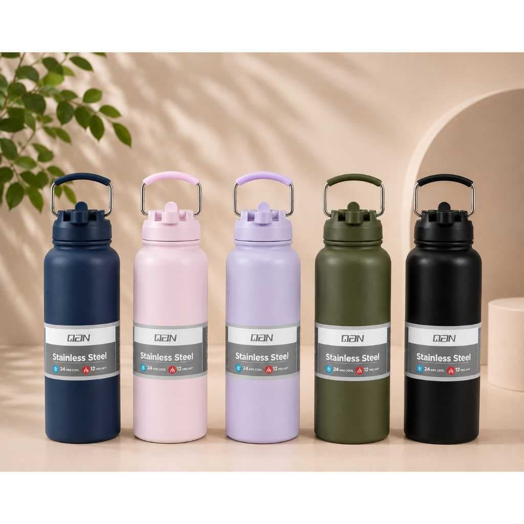 Garrafa Térmica Inox 1,2L Premium com 2 Bicos Intercambiáveis e Alça - Academia, Trabalho, Viagem e Dia a Dia
