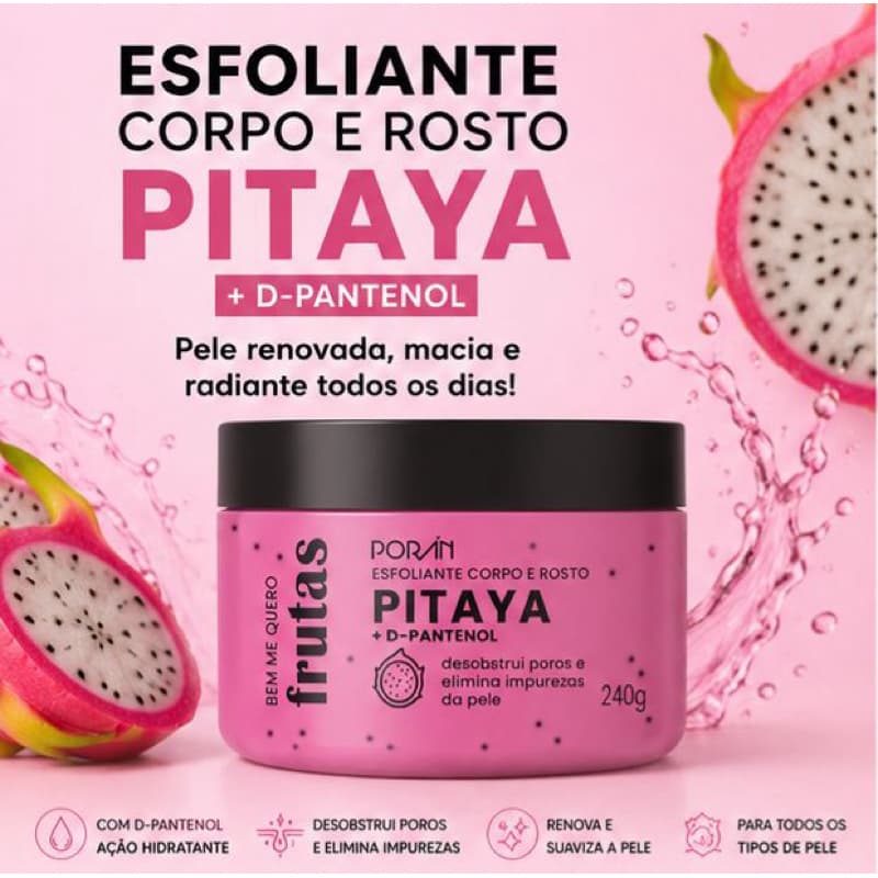 Esfoliante Corporal e Facial Melancia ou Pitaya 240g Renovador Hidratante Limpeza Profunda Corpo e Rosto