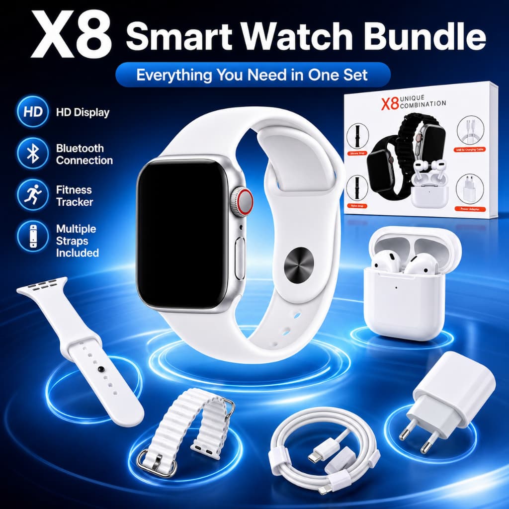2026 Smartwatch X8 Ultra 4 em 1 com Chamada Bluetooth Fone e Carregador PD 20W Suporte à calculadora
