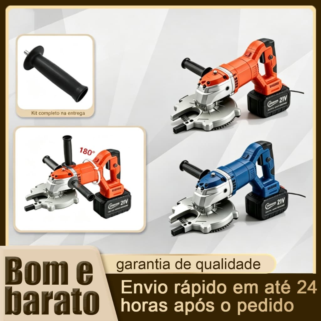 Cortadora de Madeira Sem Fio 21V Bateria 3.0Ah Cabeçote Giratório 180° Punho Duplo Kit Com Maleta Rigida Ferramenta