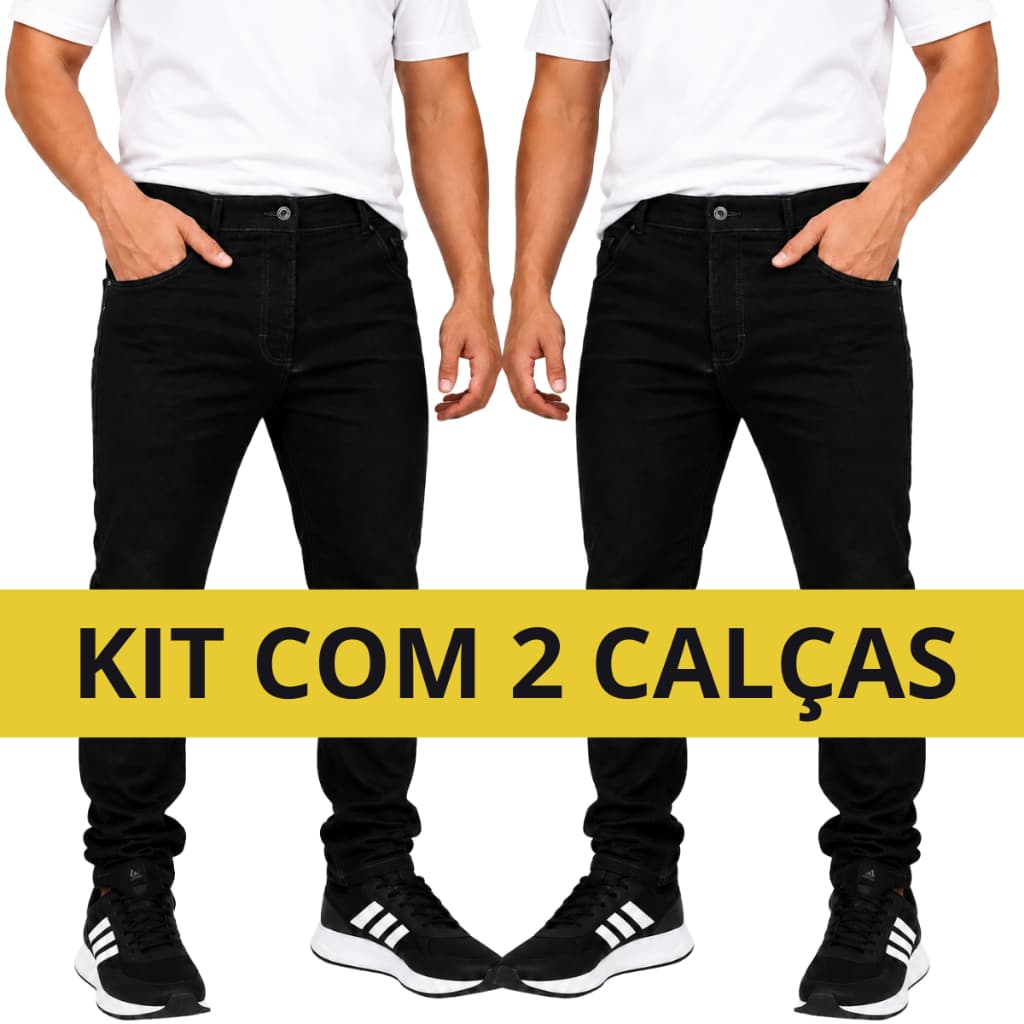 Kit 2 Calças Jeans Masculina Preta para Trabalho com Elastano Reforçada