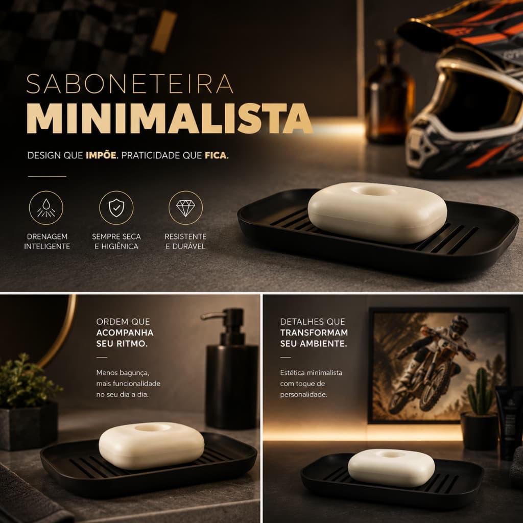 Saboneteira Minimalista com Drenagem Porta Sabonete para Banheiro Lavabo Pia