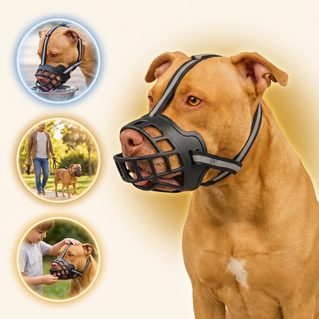 Focinheira Pitbull Cachorro Grande Ajustável Confortável Resistente Preta 25-40kg