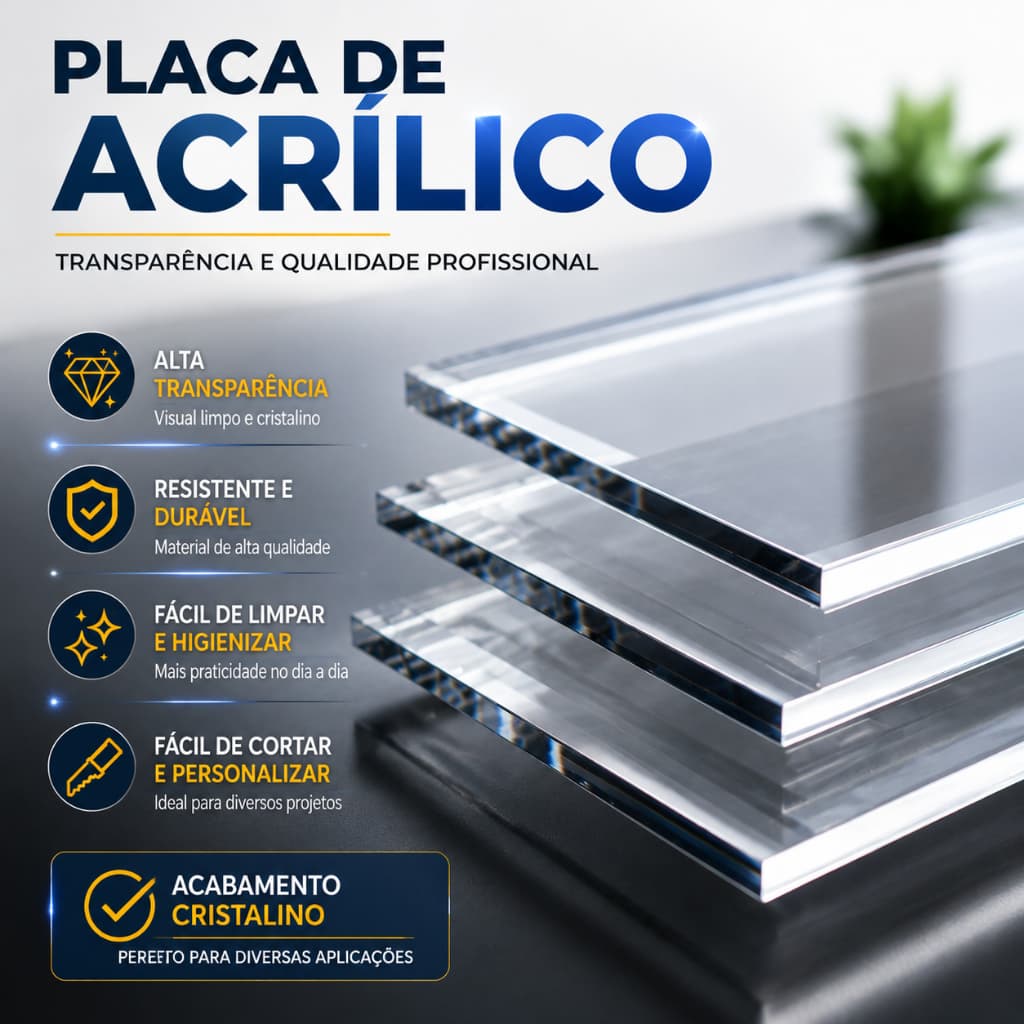 Placa de Acrílico transparente 80x40cm - 6mm - Corte Laser