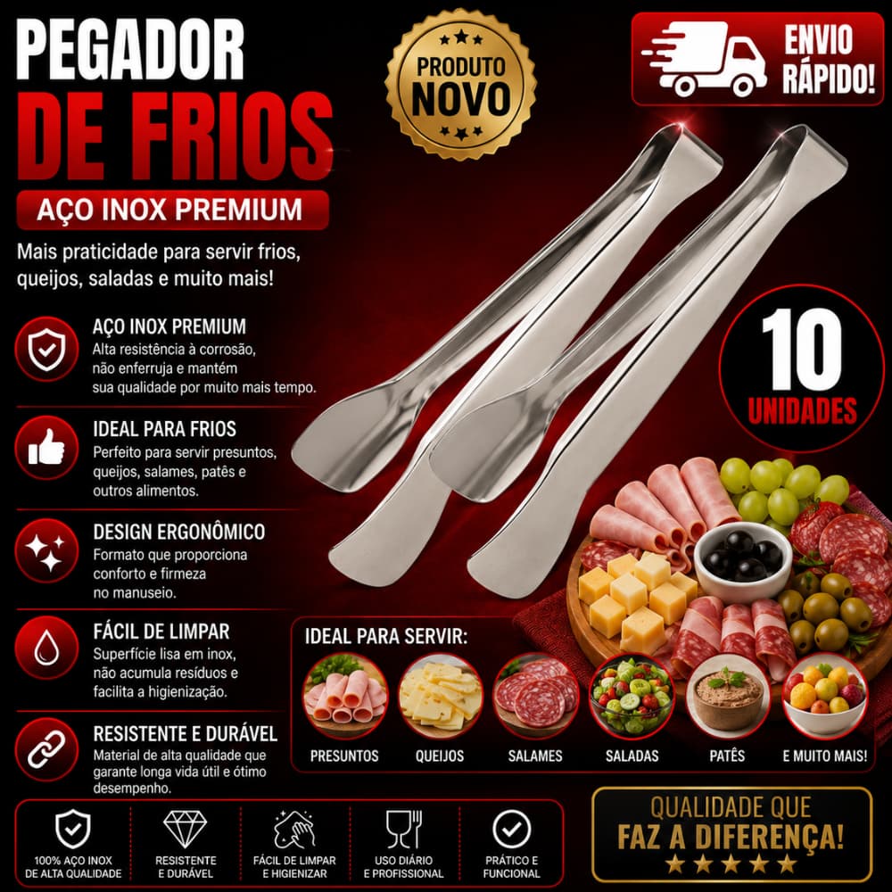 Conjunto10 e 5 Pegador de Frios para Presunto Mussarela de Aço Inox Petiscos Salame Salada de Massas