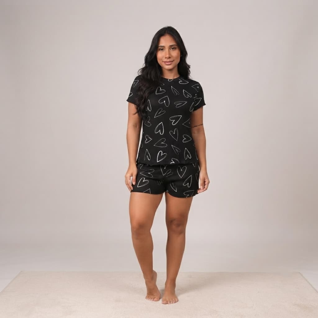Pijama Baby Doll Feminino Adulto Verão Manga Curta Short Soltinho Malha Leve Confortável Premium