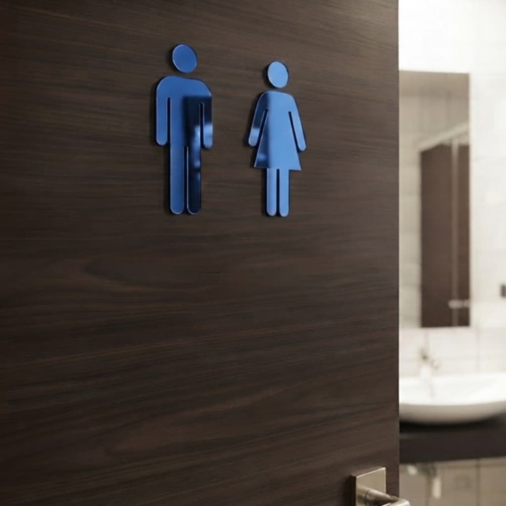 Placa Banheiro Acrílico Espelhado Feminino Masculino Porta Sinalização WC Decoração