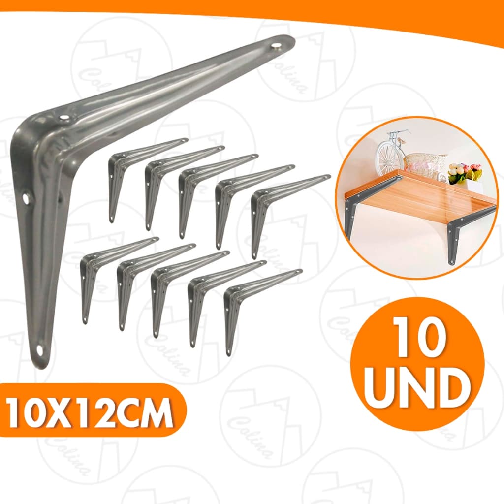 Kit 1 a 10 Mão Francesa Reforçada Cantoneira Metálica Cinza 4x5'' 10x12CM Suporta Importadora Util