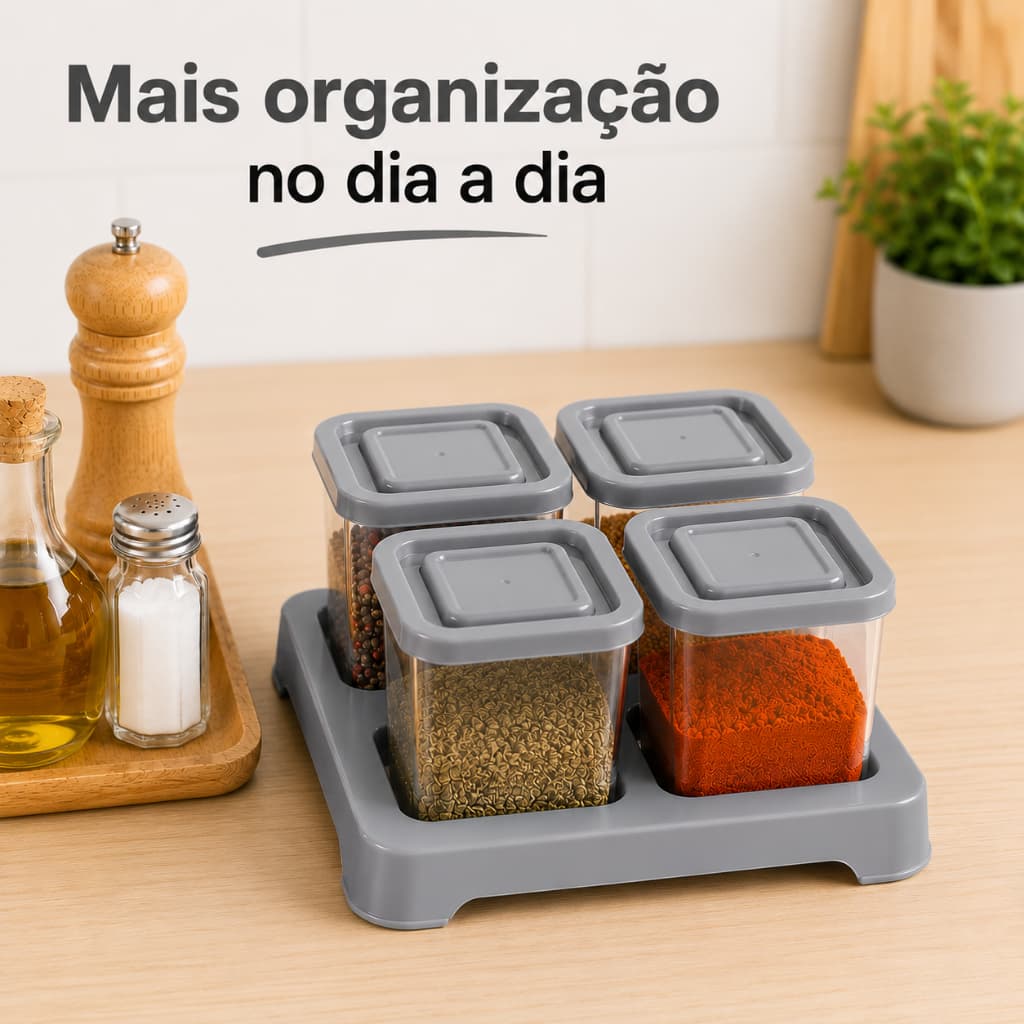 Kit Porta Condimentos 4 Potes Transparentes 200ml Com Suporte Ercaplast