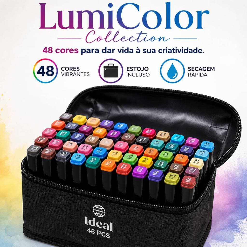 Kit Canetas Hidrográficas 48 Cores Estojo Organizador Tinta Base Água Para Desenho Lettering e Arte
