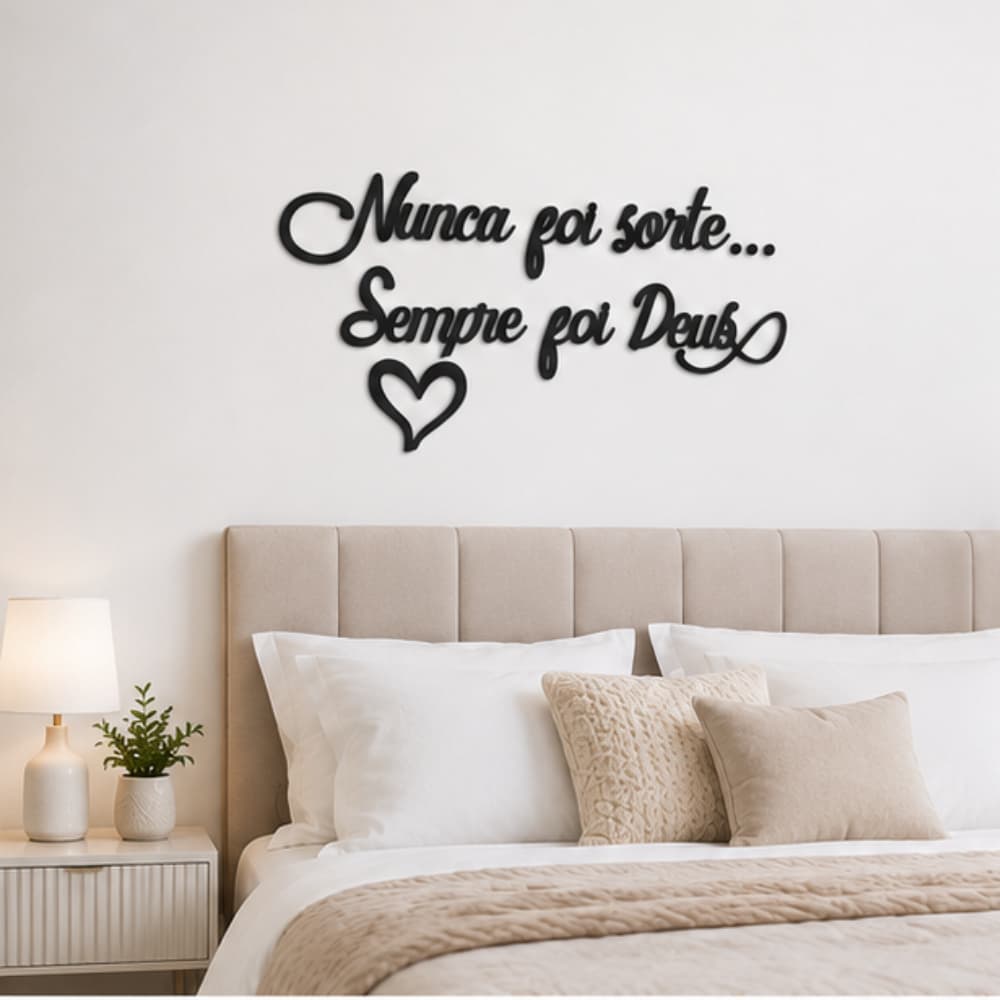 Frase de Parede Nunca Foi Sorte Sempre Foi Deus Letras Mdf 3mm Decorativo Quarto Sala Enfeite