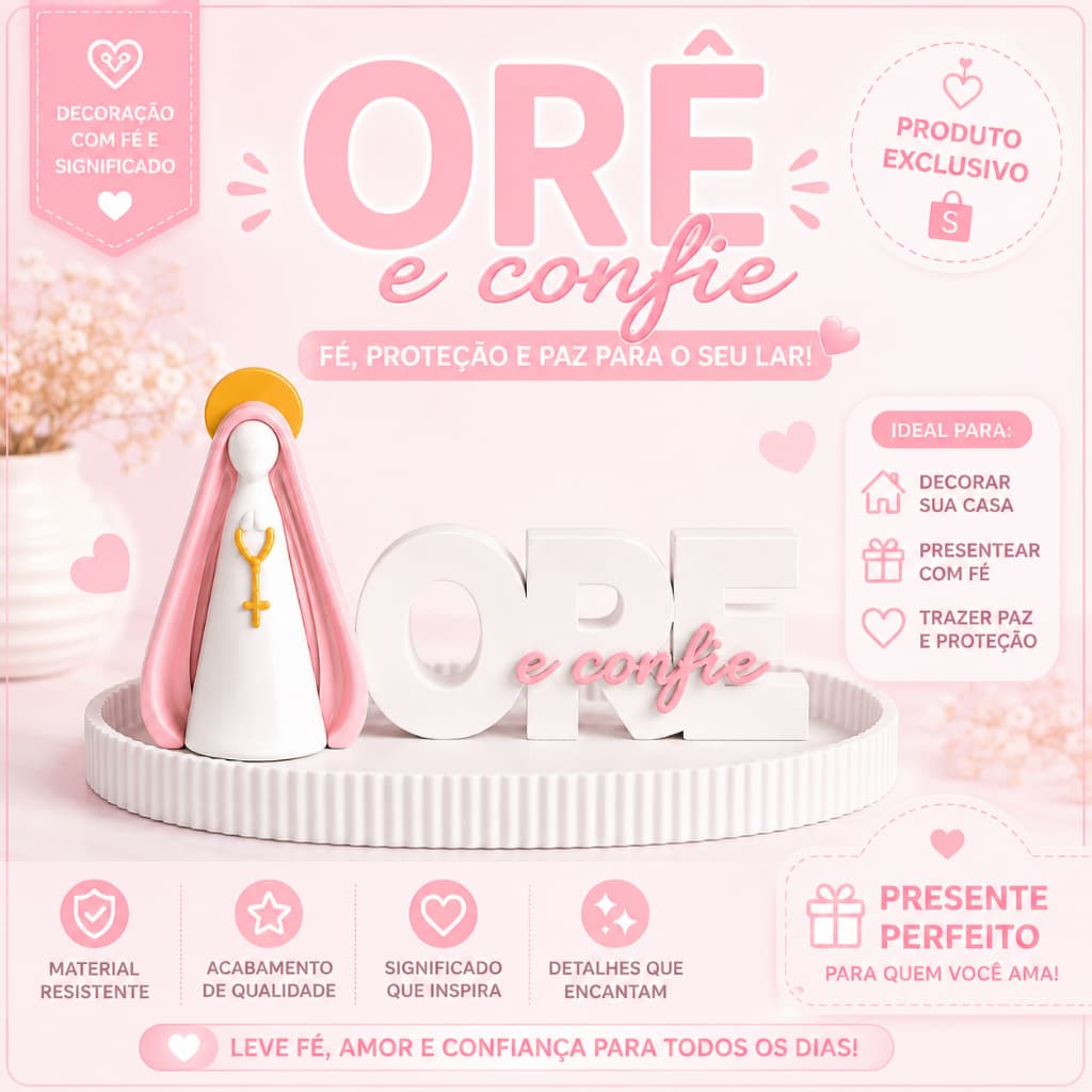 Kit Nossa Senhora Aparecida + Ore e Confie / Porta Terço, Decoração Cantinho da Oração / Presente Religioso
