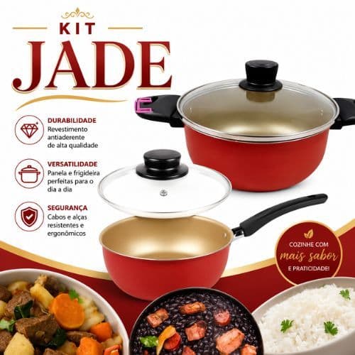 Conjunto Jade 2 Panelas Antiaderente Kit Caçarola Teflon Tampa Vidro 16 e 18 Pequenos Defeitos