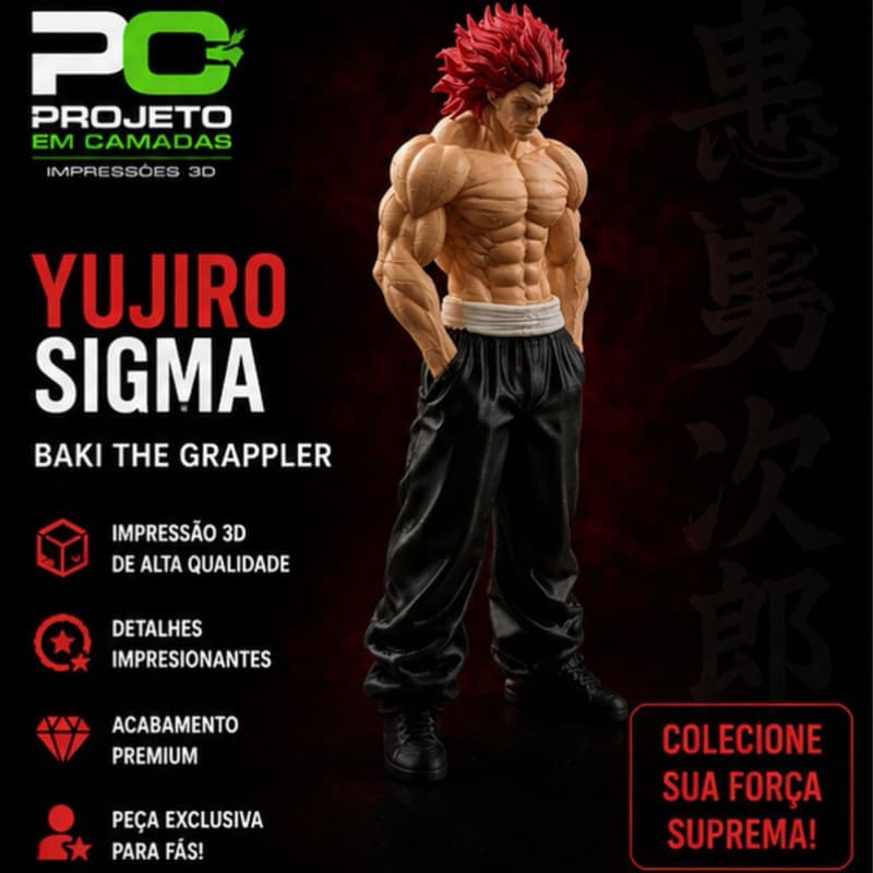 Miniatura Yujiro Hanma Sigma Baki | Action Figure Decorativa Impressa em 3D | Colecionável Anime
