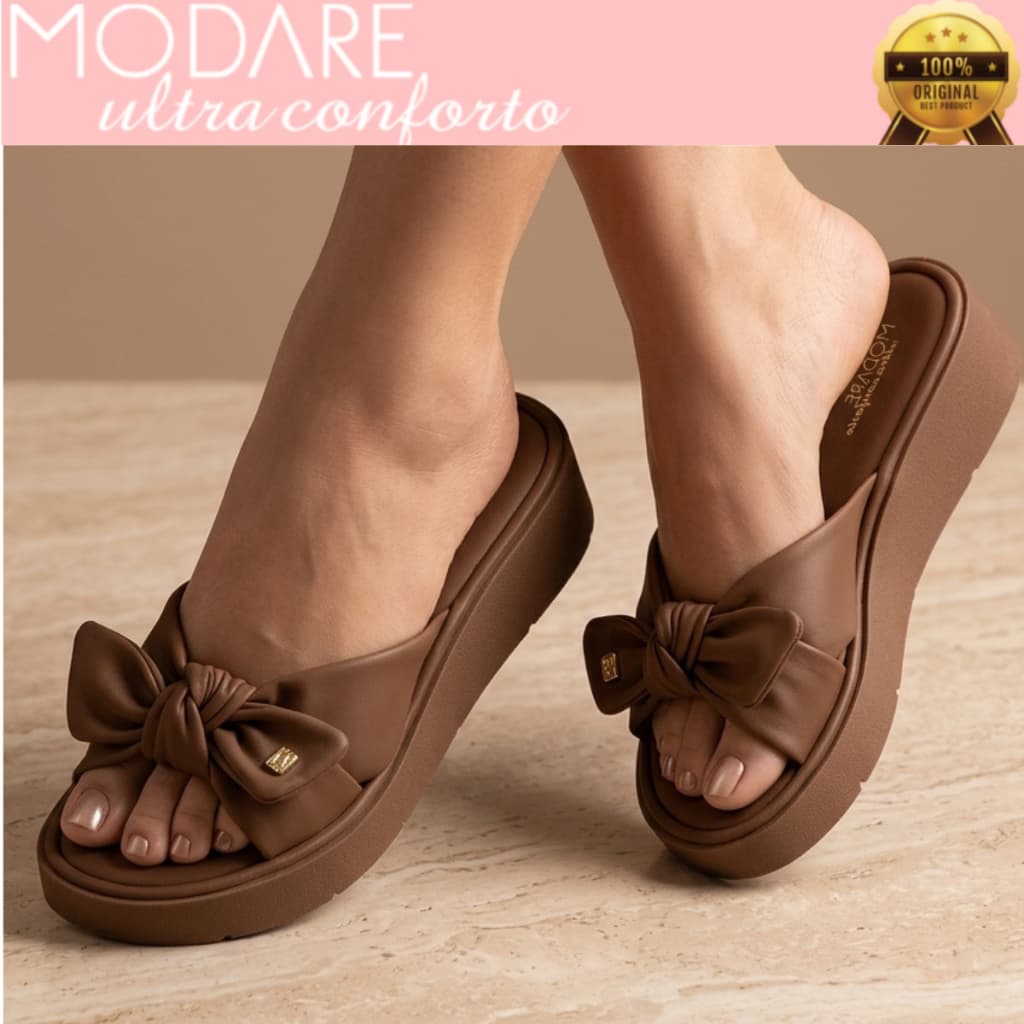 Tamanco Modare Feminino Laço Ultraconforto Chinelo Plataforma Moderno Slide Anabela Macio Ortopédico 7226102 Original