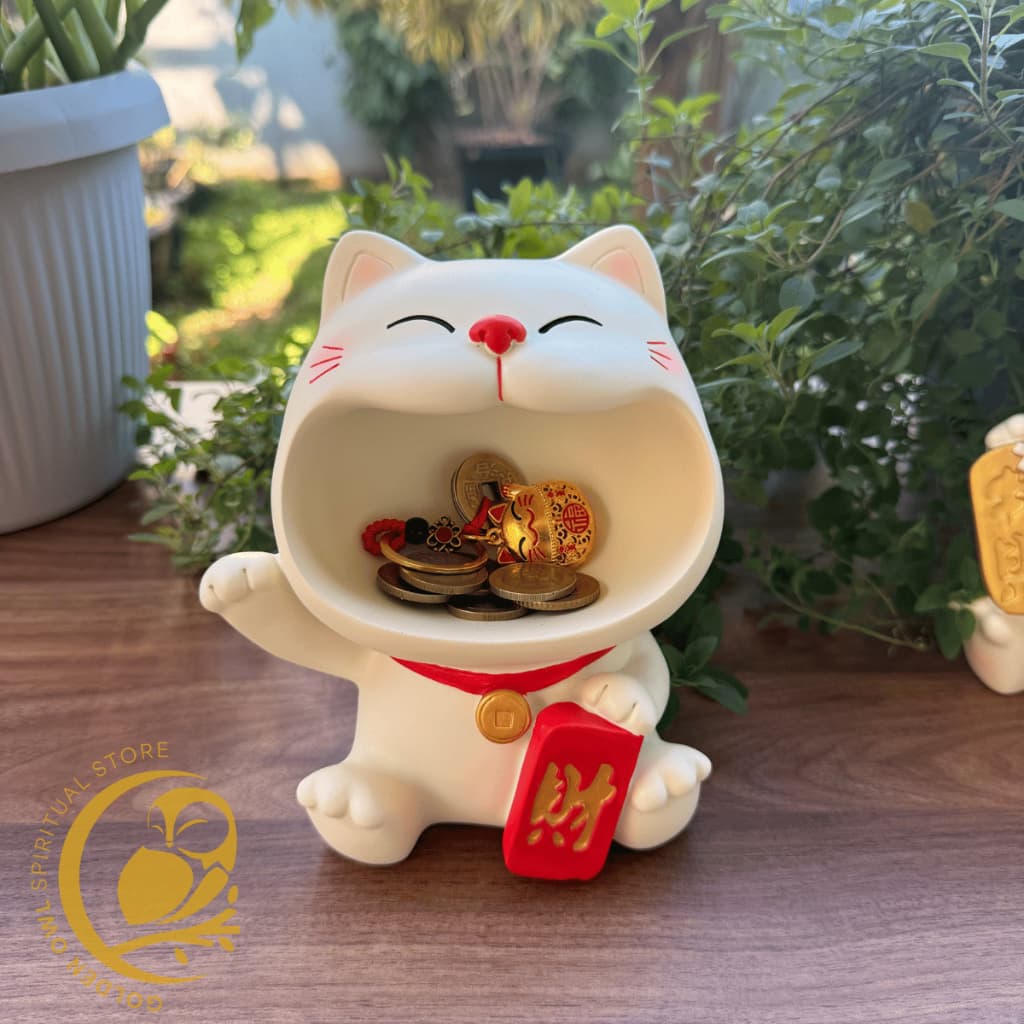 Gato da Fortuna Sorte Prosperidade Maneki-Neko Decoração Mesa 16cm