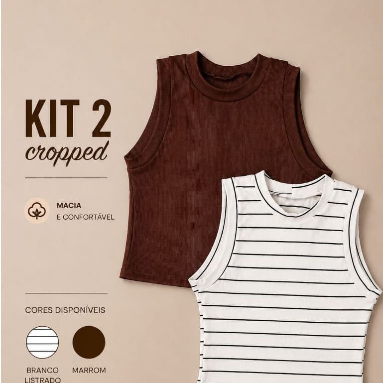 Kit 2 Cropped Feminino Canelado Blusinha Camiseta Básica Regatinha Feminina Cropped Feminino  Regata