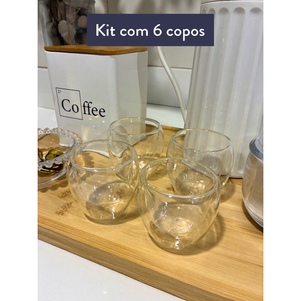 Jogo 6 Copos Parede Dupla 100ml Vidro Borossilicato Flux by FlashGoods