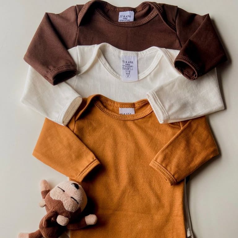 Combo 3 Body Bebê Manga Longa 100% Algodão | Fabricação Própria RN ao GG. Maternidade e enxoval.