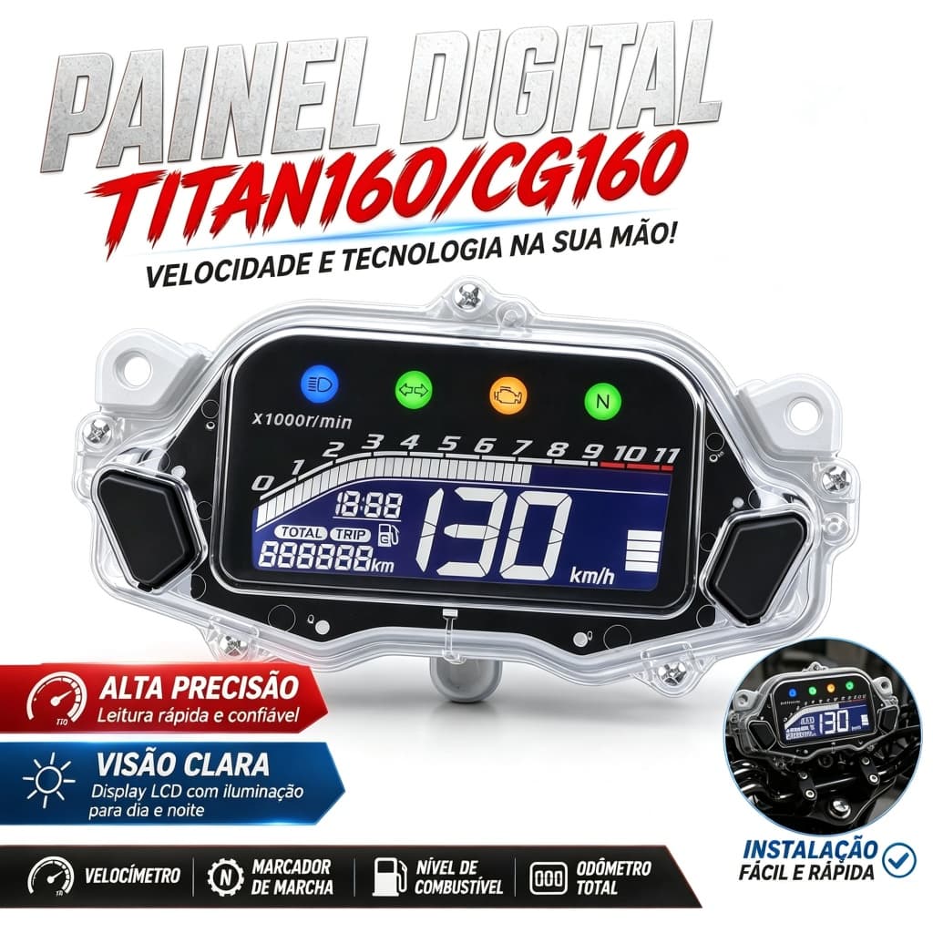 Painel de Instrumento Azul para Titan Fan 160 Blackout  Modelos 2016/2017/2018/2019/2020 /2022 Estilo Esportivo