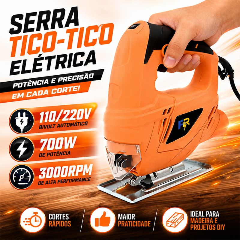 Serra Tico-Tico 700W 6 Velocidades Variável com Base Ajustável 0°-45°+3 Lâminas