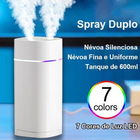 Umidificador De Ar Ultrassônico Grande ​Aromatizador Usb Com Bico Duplo Portátil Led De Ambiente 600ml