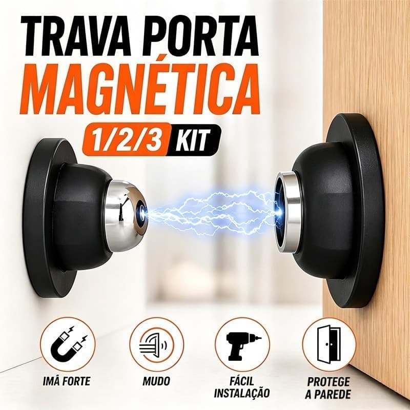 Batente Porta Magnético Inox Silencioso Anti Impacto Casa Escritório Quarto Sala Sem Barulho Fácil Instalação