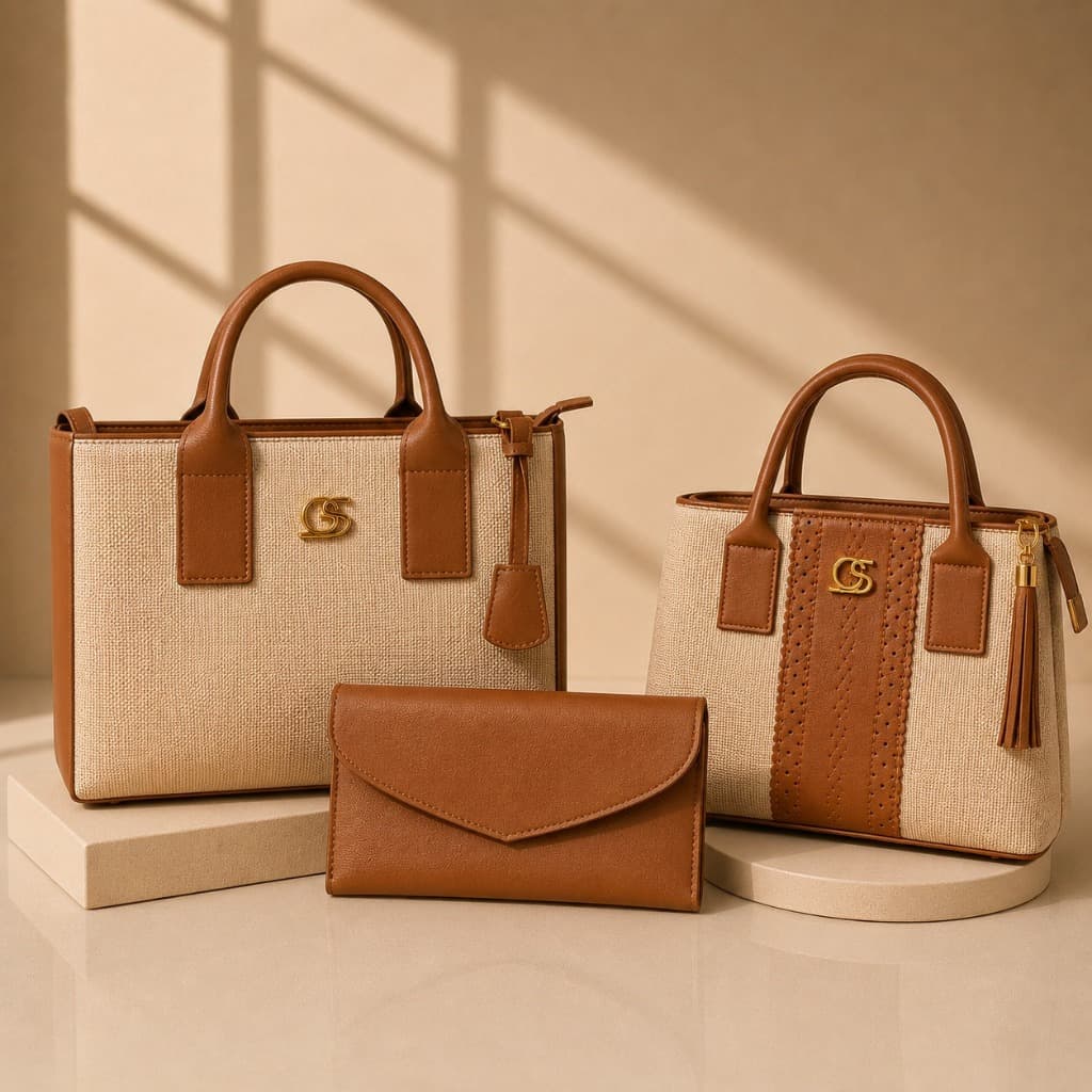 Kit 3 Bolsas Femininas Tecido Média + Carteira + Paris Elegante, Gaby Show