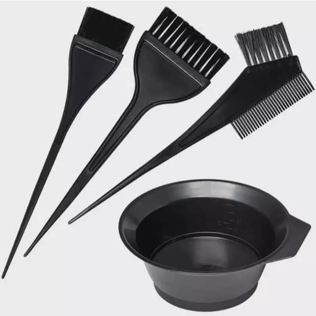 Kit Profissional para Coloração de Cabelo | 3 Pincéis + Tigela para Mistura | Cor Preta