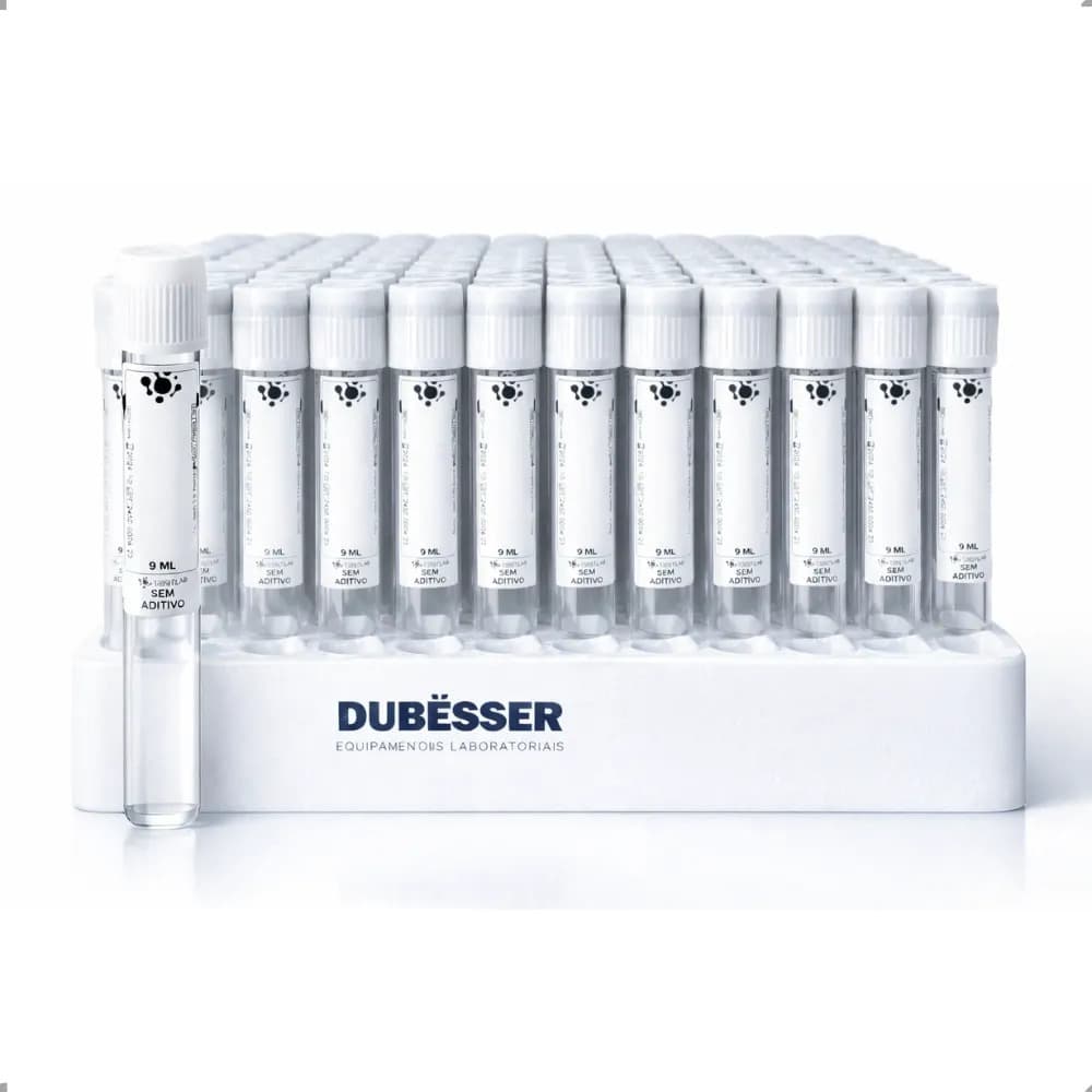 Tubo Coleta Sangue 9mL Sem Aditivo Tampa Branca Vacutainer Laboratório Diagnóstico Clínico Firstlab