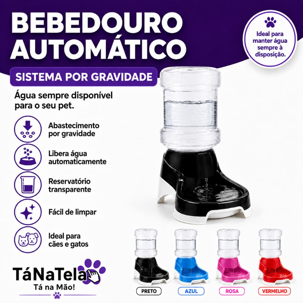 Bebedouro Automático Pet 2 Litros Cães Gatos Água Dispenser por Gravidade