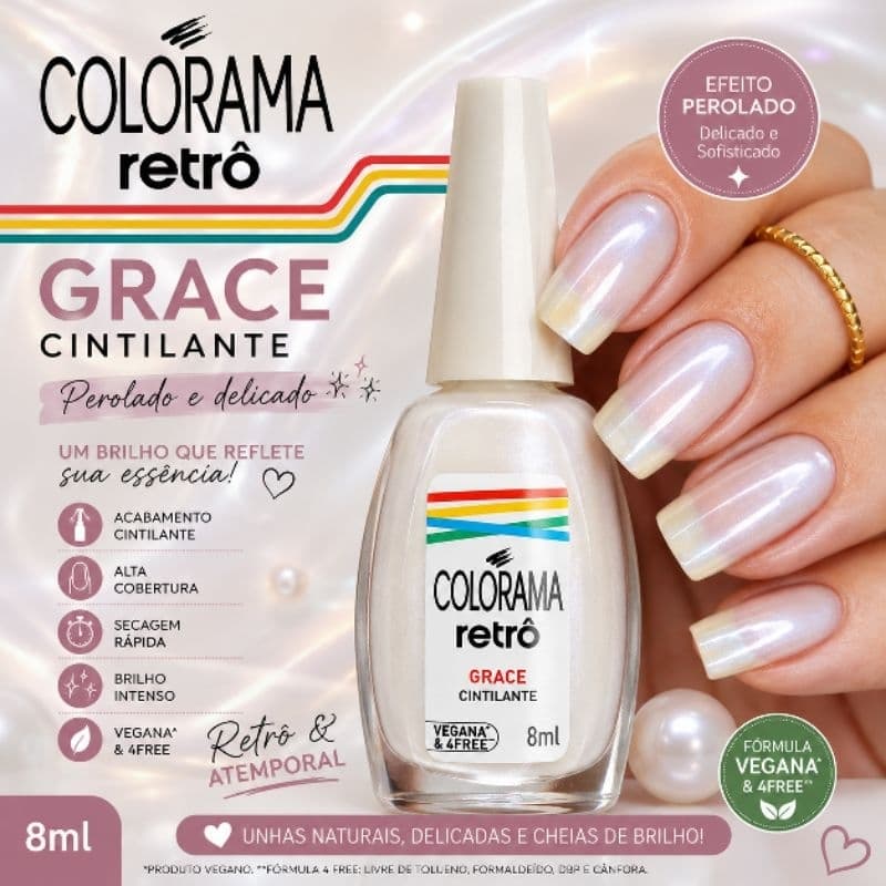 Esmalte Colorama Retrô Grace Cintilante 8ml Original Vegano 4 Free Brilho Intenso