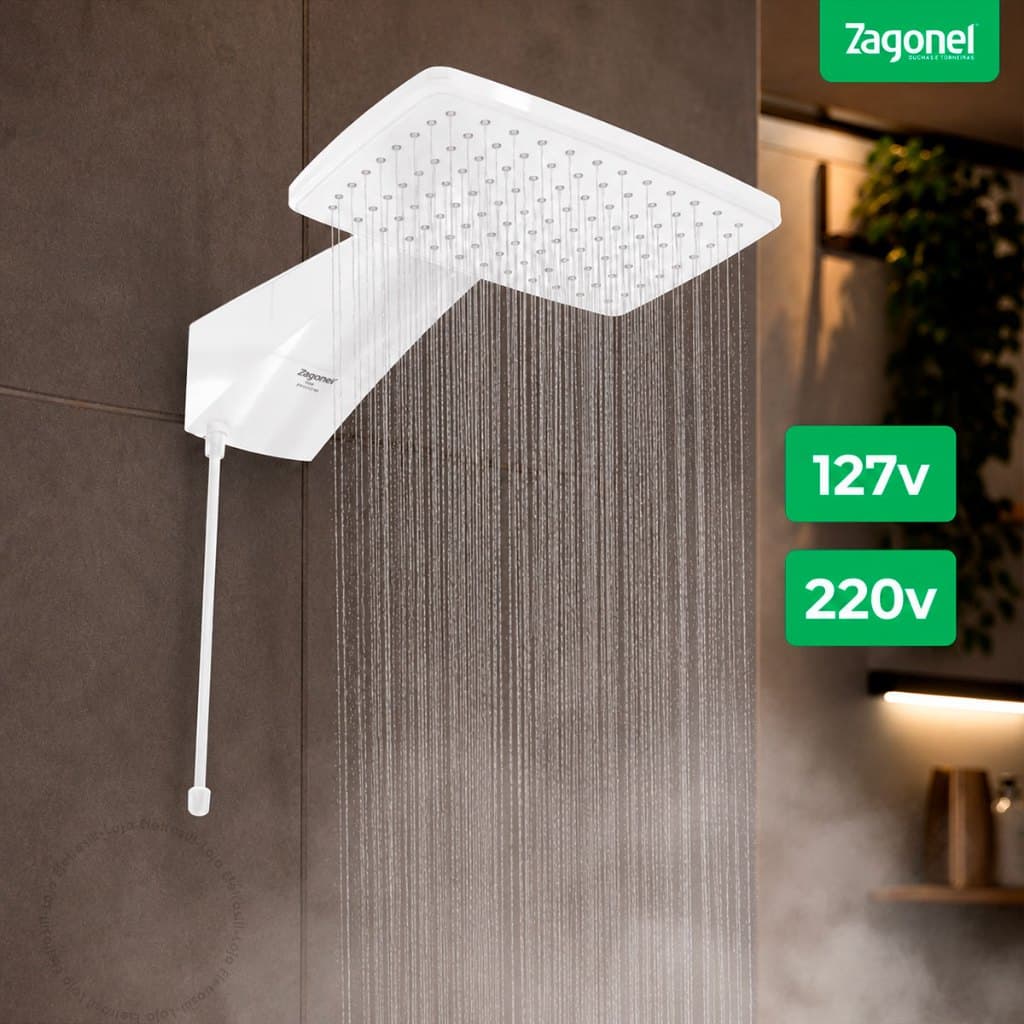 Chuveiro Ducha Eletrônica Polo 110v/220v Branco Zagonel Controle Temperatura Potente Elegante