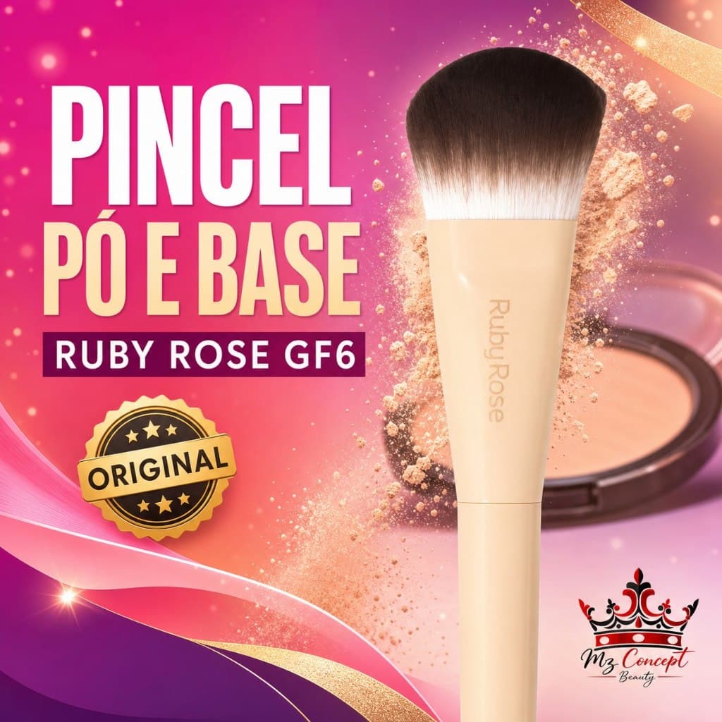 Pincel Po Base Ruby Rose GF6 Maquiagem Profissional Cerdas Macias Glass