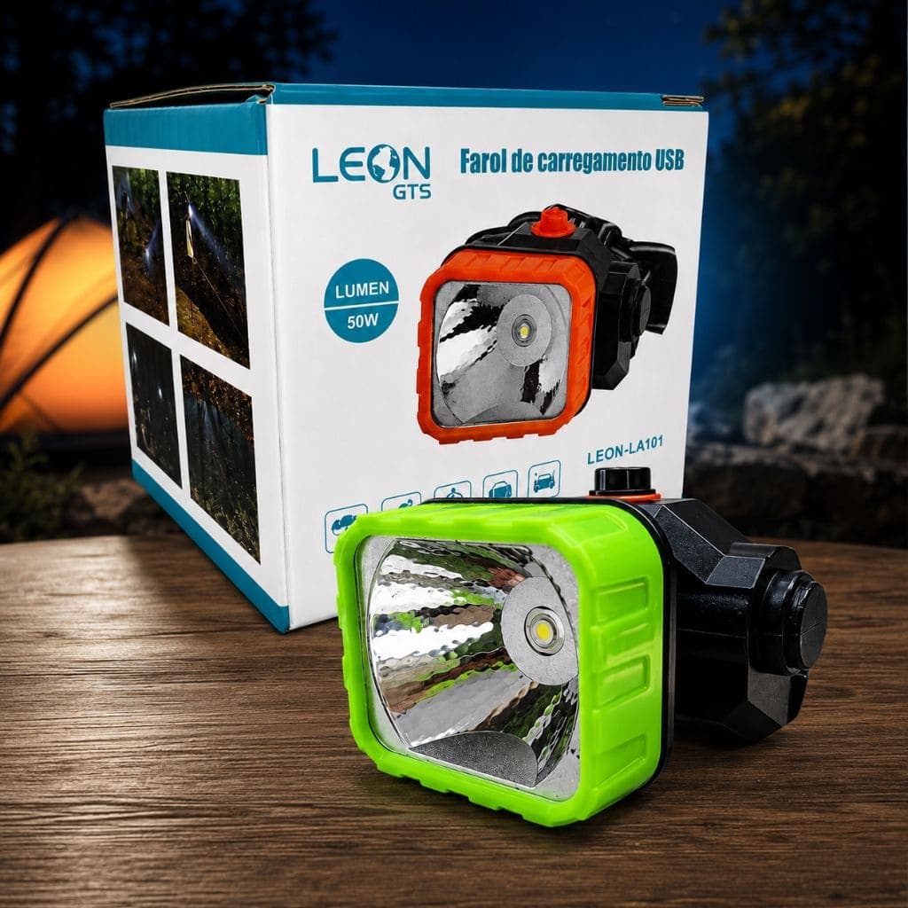 Lanterna de Testa Recarregável USB 50W Farol Potente para Trabalho Noturno Camping Pesca e Ciclista