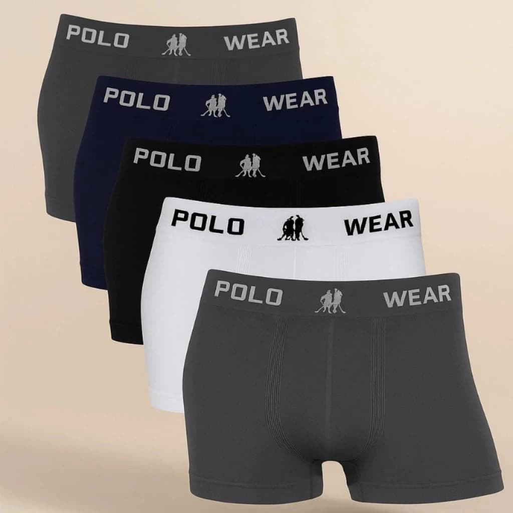 Kit 5 Cuecas Boxer Polo Wear Lisa Microfibra Masculina Sem Costura