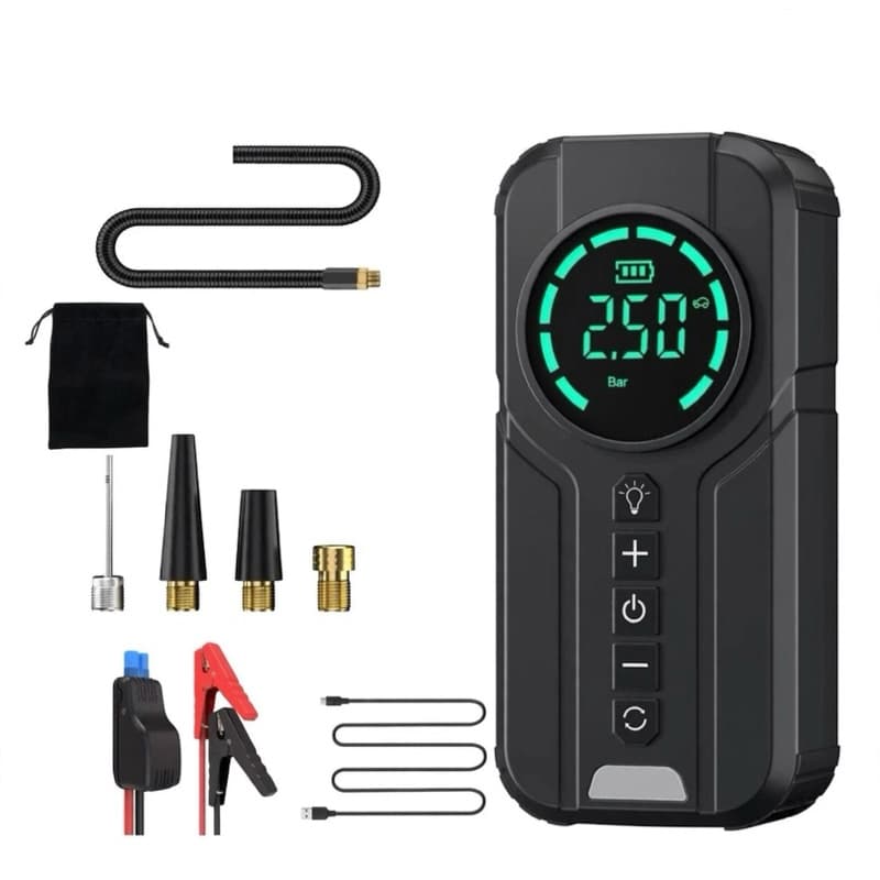 Compressor de Ar Portátil Digital Recarregável Inflador Pneu Carro Moto Bike USB LED