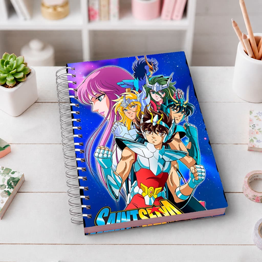 Caderno A5 Cavaleiros do Zodiaco | Capa Dura Premium | Wire-O | 80 Folhas | Ideal para Estudos