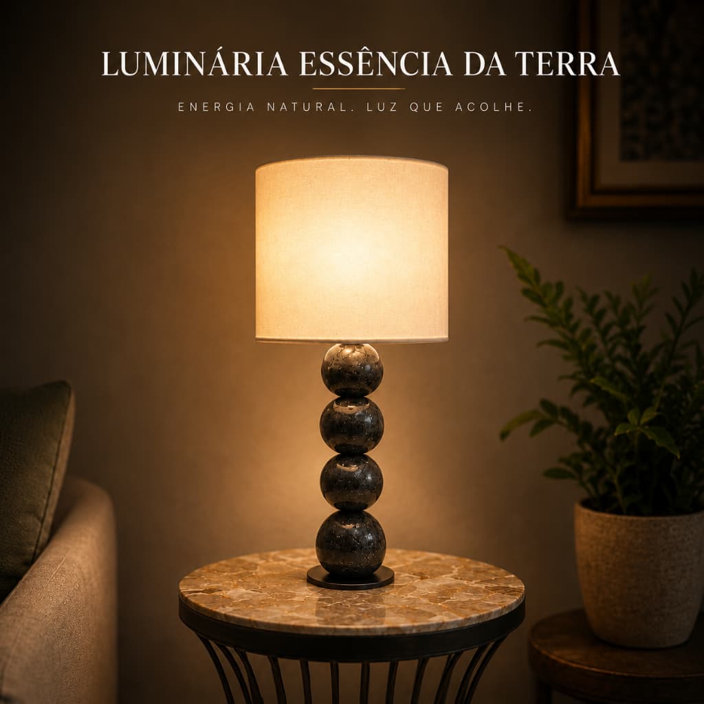Luminária Abajur Pedra Vulcânica Natural Artesanal Design Sofisticado para Sala Quarto e Decoração