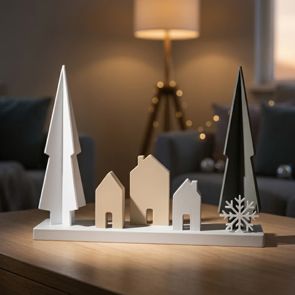 Vila Natalina Minimalista | Decoração Enfeite de Natal 9 Peças