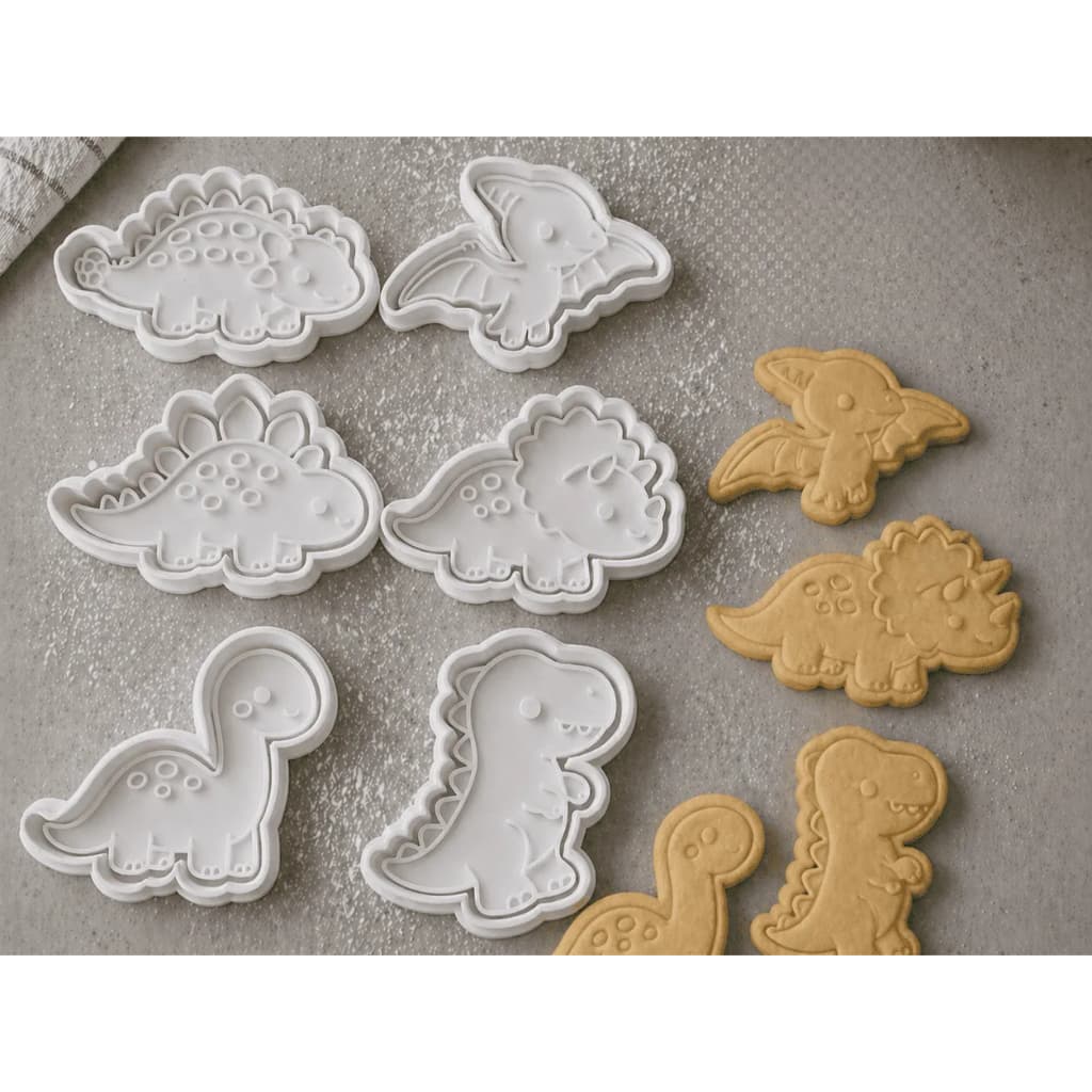 Kit Cortadores de Biscoito Dinossauros – 6 Peças – Alta Qualidade e Fácil de Usar