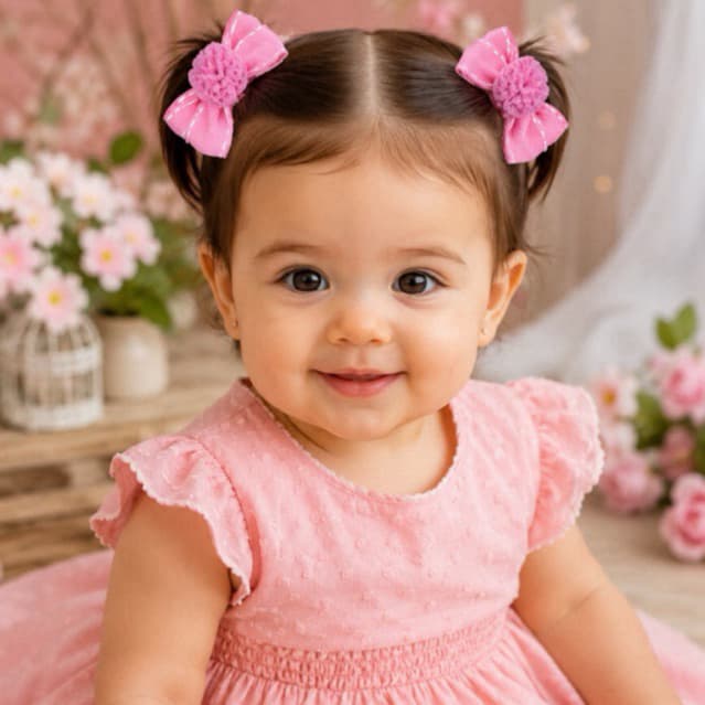 Laço Infantil  com pompom Laço pompom menina.