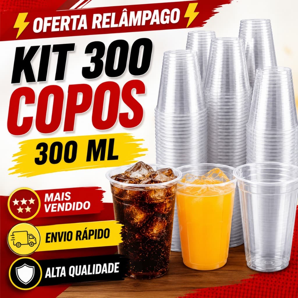 Kit 1000 Copos 300ml Descartável Transparente Resistente Para Festa Bebidas Eventos e Delivery