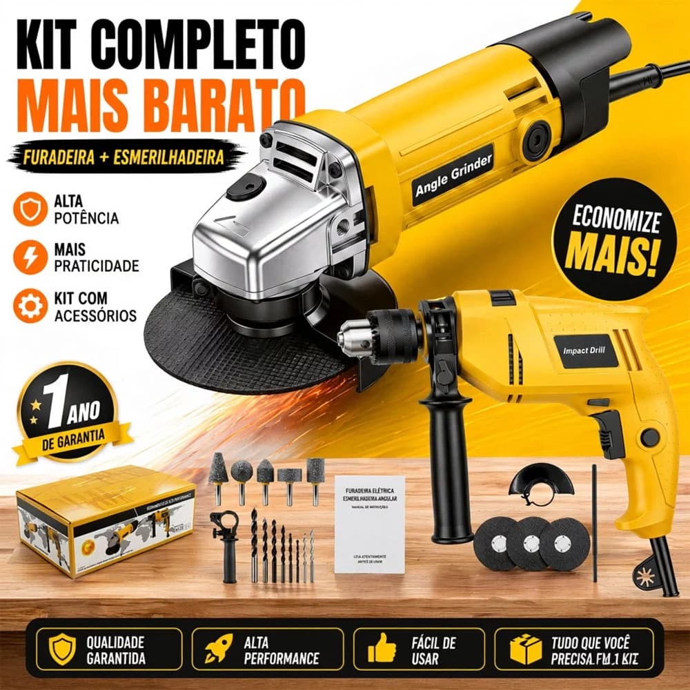 Kit Parafusadeira Elétrica e Esmerilhadeira Elétrica com Fio Motor Potente para Uso Doméstico e Profissional