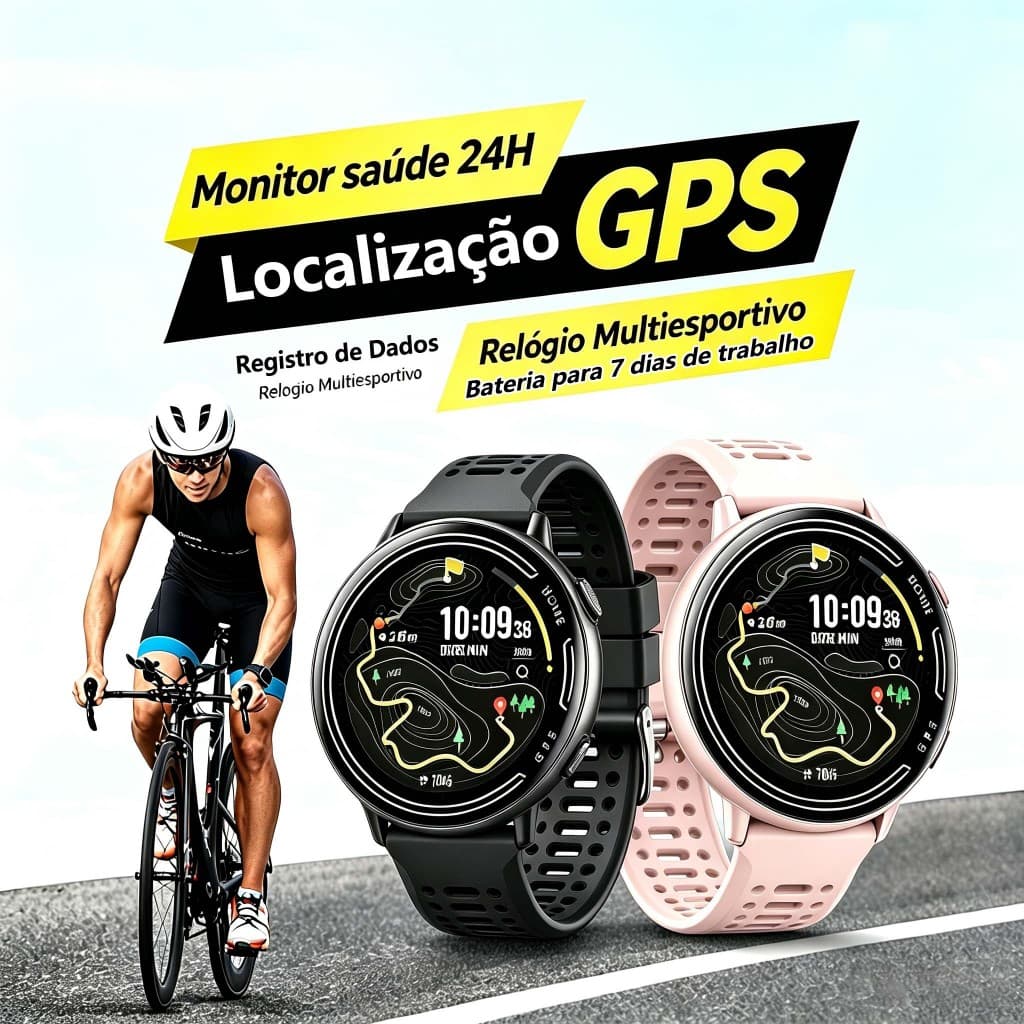 KC100 Relógio Inteligente GPS Smartwatch masculino feminino 3ATM à Prova de água Detecção Saúde 24h Assistente IA