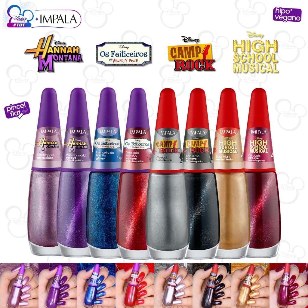Kit 8 Esmaltes Impala Disney Magnético Metálico 7,5ml Coleção Completa Esmalte Cat Eye