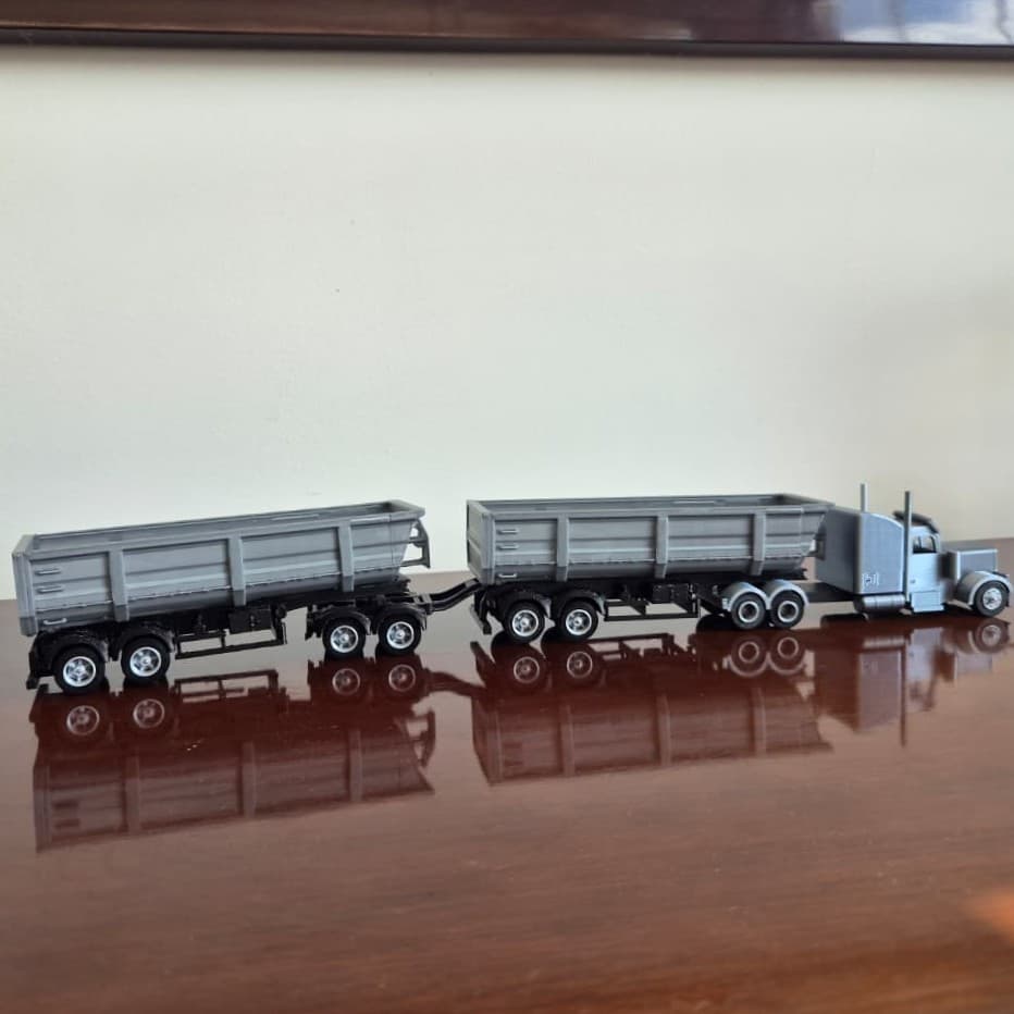 Carreta Dumper Bitrem Cargueiro para caminhões Escala 1.64 | Miniatura