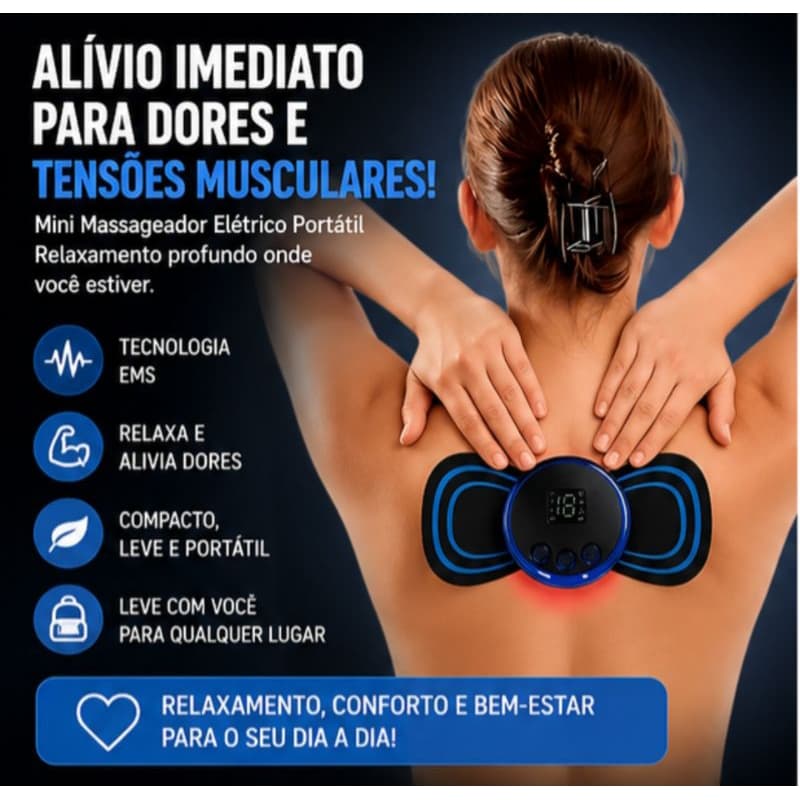 Mini Massageador Elétrico Portátil EMS Recarregável USB para Pescoço Corpo Alívio de Dores Relaxamento